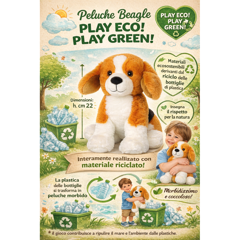 PELUCHE CANE BEAGLE GRS CM. 25 PLASTICA RECICLATA LELLY - 800204