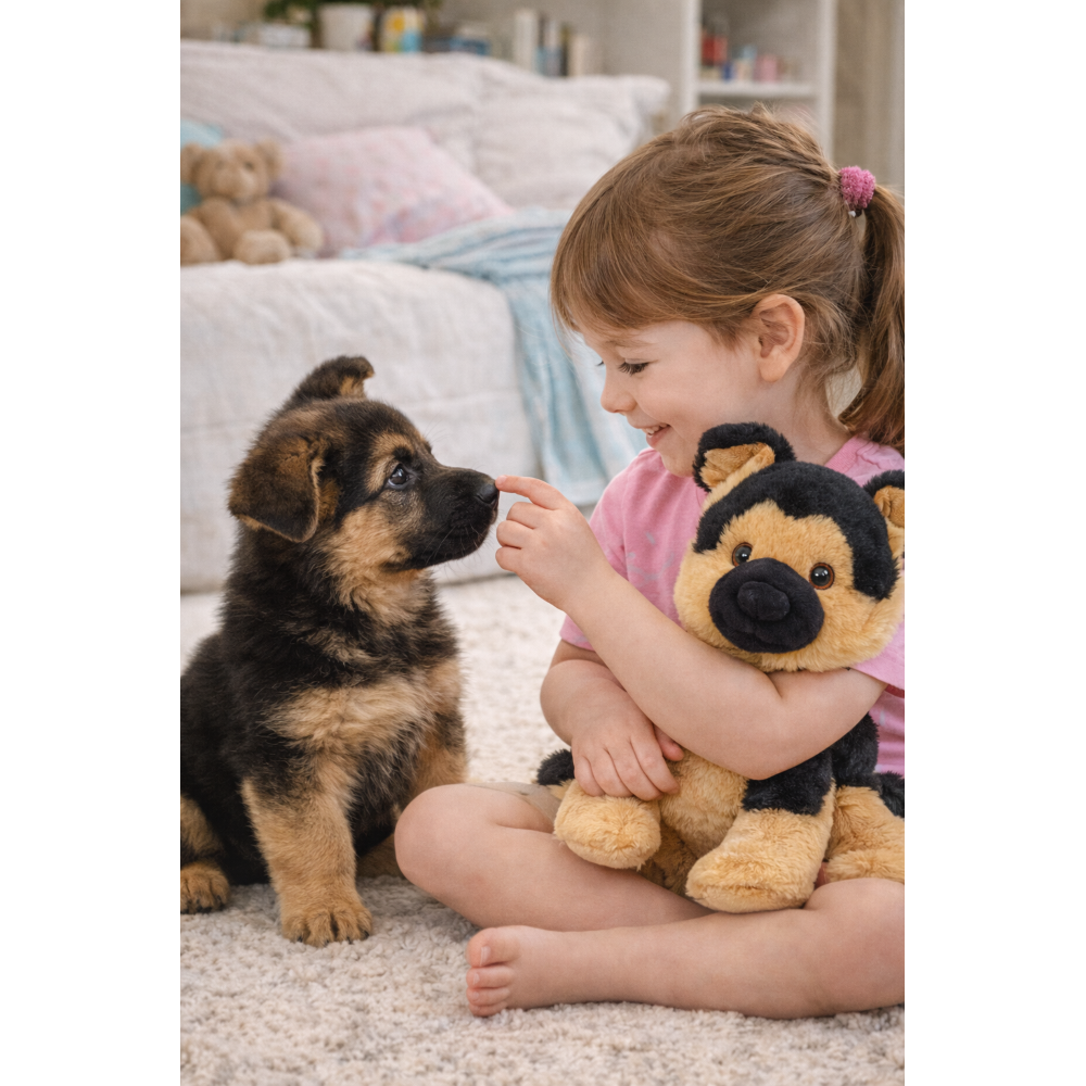 PELUCHE CANE PASTORE TEDESCO GRS CM. 25 PLASTICA RECICLATA LELLY - 800206