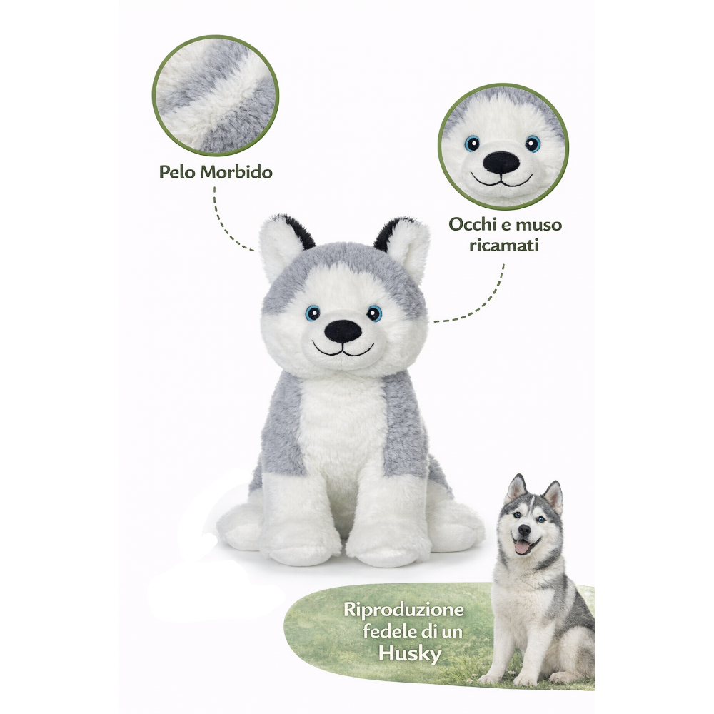 PELUCHE CANE HUSKY GRS CM. 25 PLASTICA RECICLATA LELLY - 800208