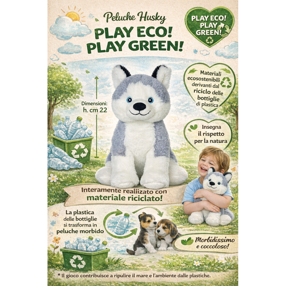 PELUCHE CANE HUSKY GRS CM. 25 PLASTICA RECICLATA LELLY - 800208
