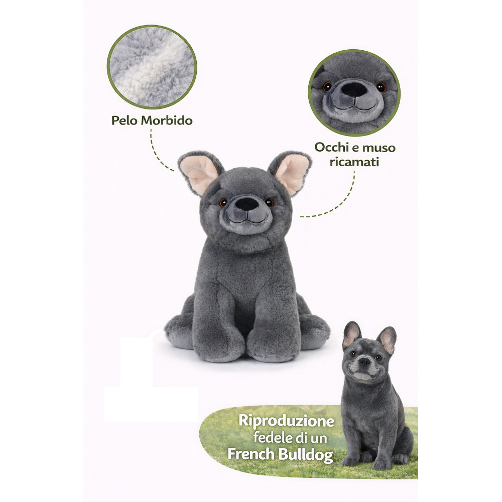 PELUCHE CANE FRENCH BULLDOG GRS CM. 25 PLASTICA RECICLATA LELLY - 800212