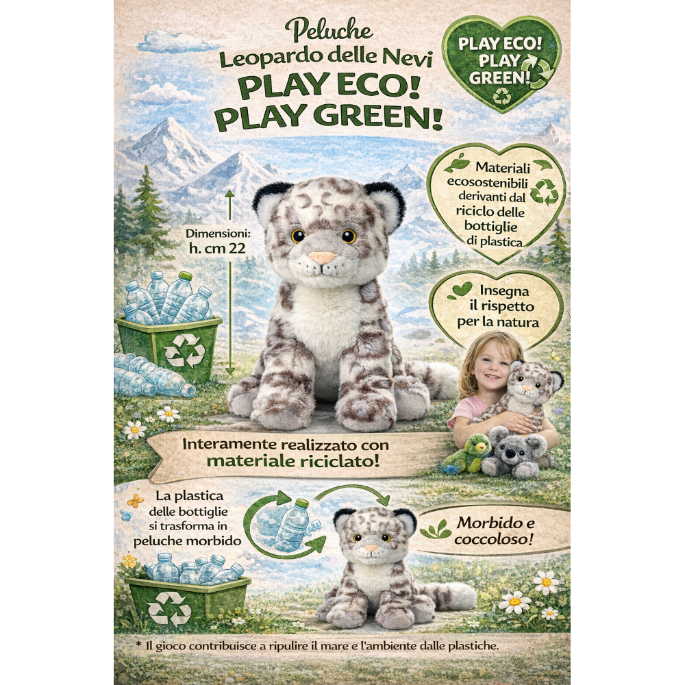 PELUCHE LEOPARDO DELLE NEVI GRS CM. 25 PLASTICA RECICLATA LELLY - 800066