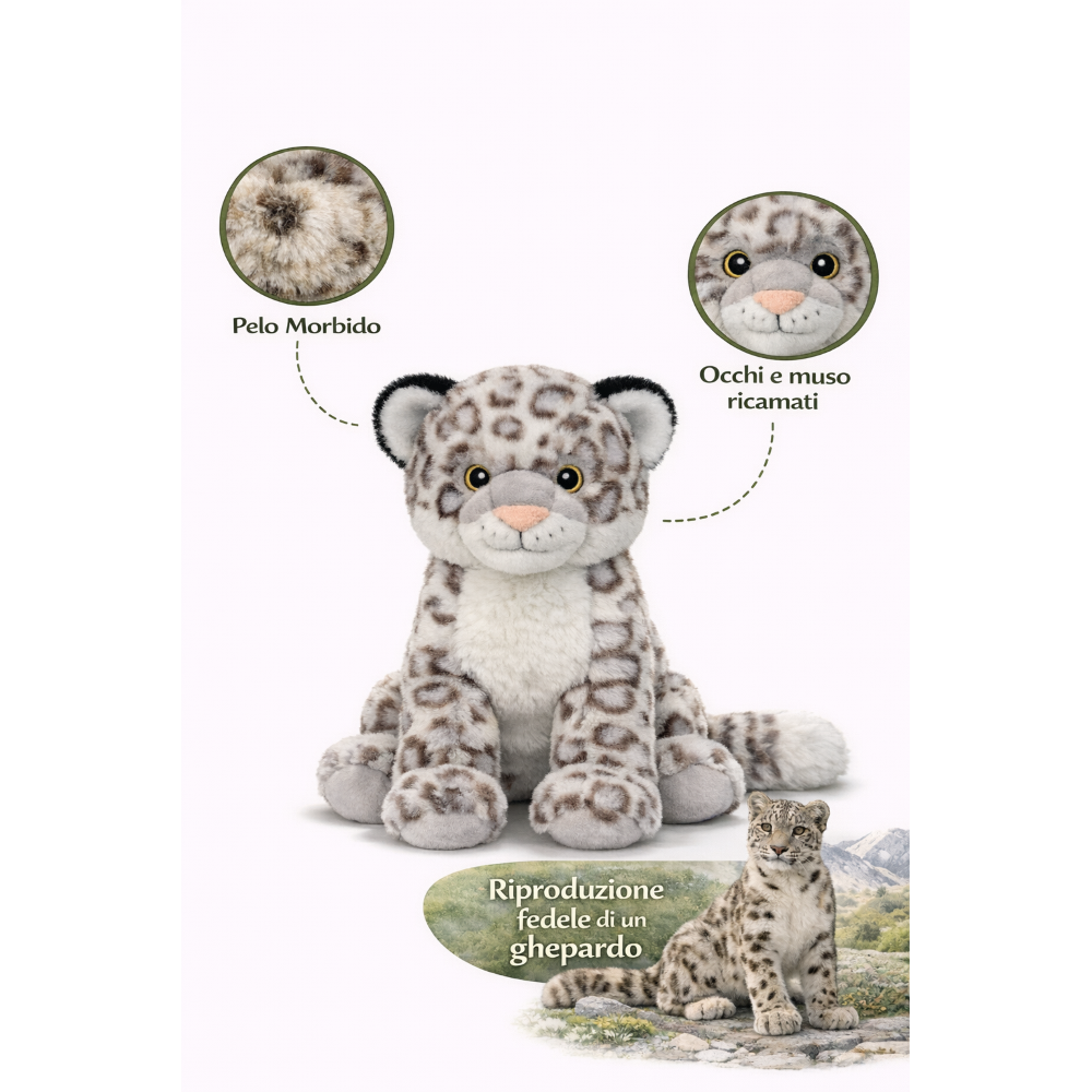 PELUCHE LEOPARDO DELLE NEVI GRS CM. 30 PLASTICA RECICLATA LELLY - 800067