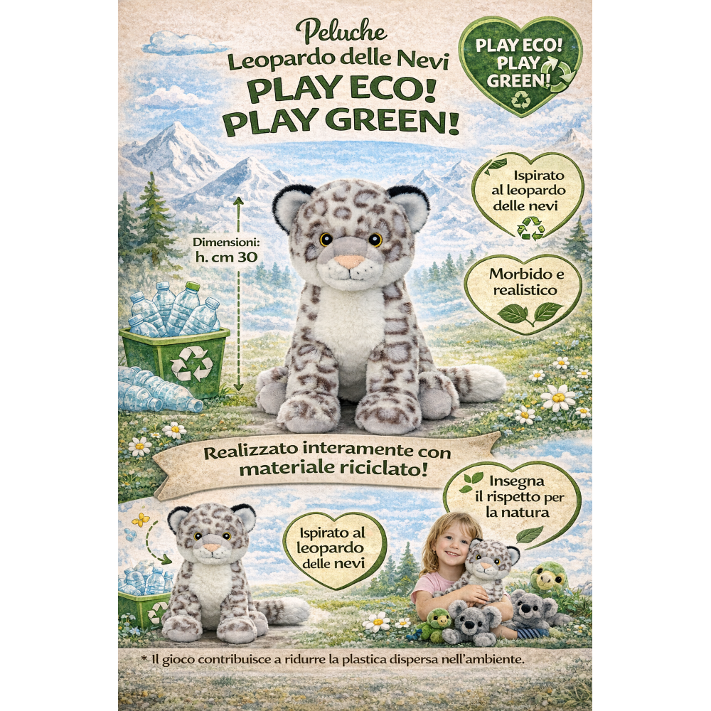 PELUCHE LEOPARDO DELLE NEVI GRS CM. 30 PLASTICA RECICLATA LELLY - 800067