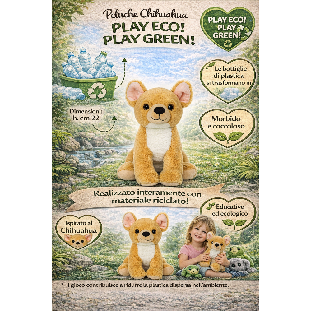 PELUCHE CHIWAWA GRS CM. 25 PLASTICA RECICLATA LELLY - 800210