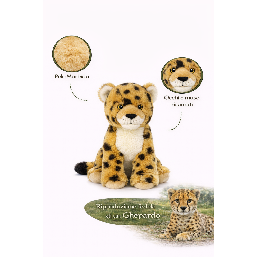 PELUCHE GHEPARDO GRS CM. 25 PLASTICA RECICLATA LELLY - 800064