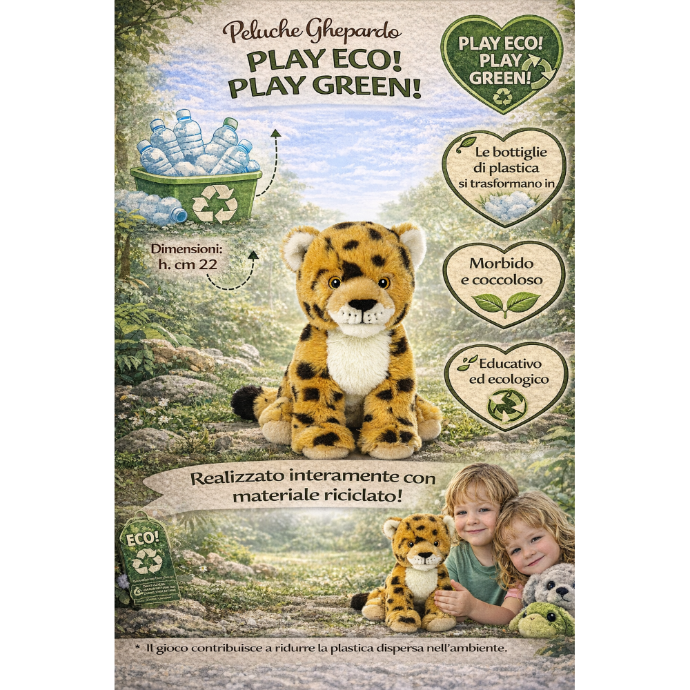PELUCHE GHEPARDO GRS CM. 25 PLASTICA RECICLATA LELLY - 800064