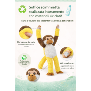 PELUCHE SCIMMIA CON VELCRO 39 CM PUPAZZO REALIZZATO IN PLASTICA RECICLATA - 800235/1
