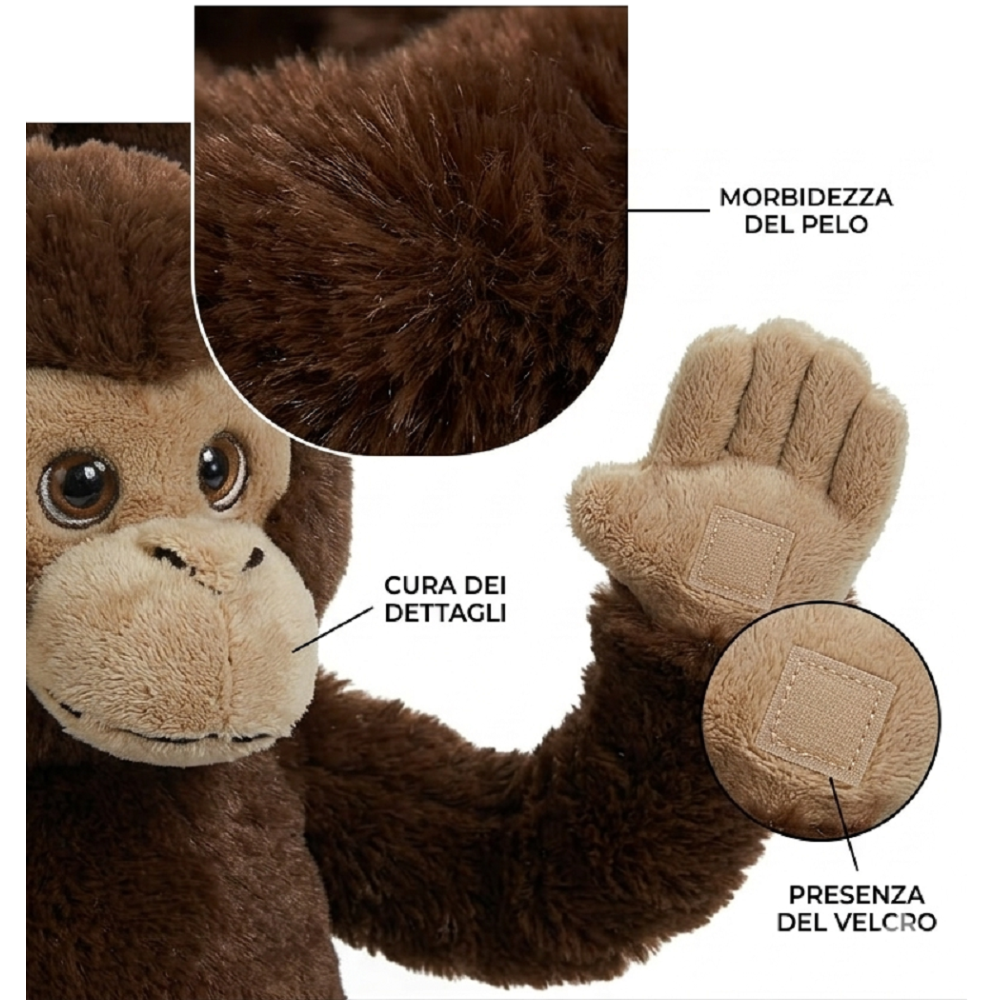 PELUCHE SCIMMIA CON VELCRO 39 CM PUPAZZO REALIZZATO IN PLASTICA RECICLATA - 800235/2