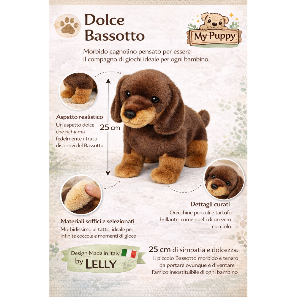 PELUCHE BASSOTTO CM 25 PUPAZZO PER BAMBINI LELLY - 642308