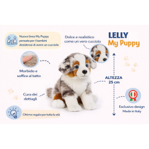 PELUCHE CANE PASTORE AUSTRALIANO CM 25 PUPAZZO CUCCIOLO PER BAMBINI LELLY - 642310
