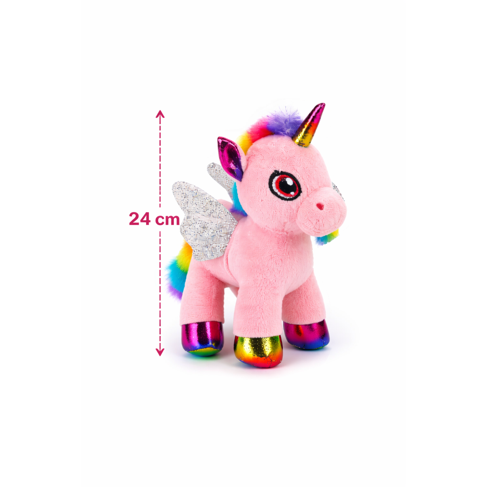 PELUCHE UNICORNO ROSA CM 25 PUPAZZO PER BAMBINI CON DETTAGLI GLITTERATI LELLY - 721012