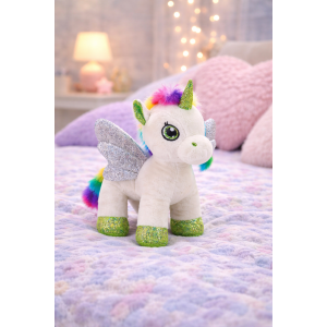 PELUCHE UNICORNO BIANCO CM 25 PUPAZZO PER BAMBINI CON DETTAGLI GLITTERATI LELLY - 721012