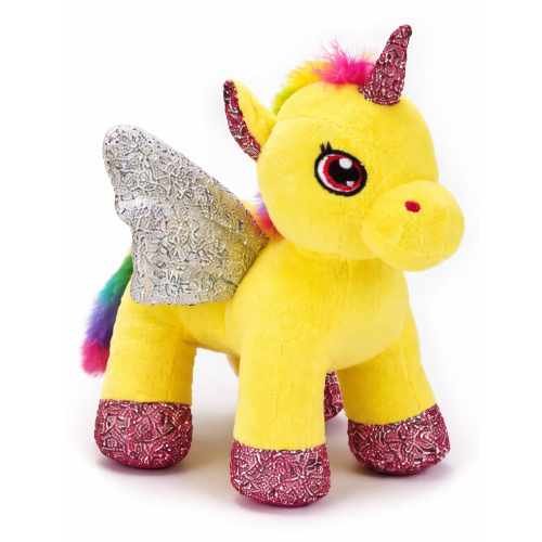 PELUCHE UNICORNO GIALLO CM 25 PUPAZZO PER BAMBINI CON DETTAGLI GLITTERATI LELLY - 721012