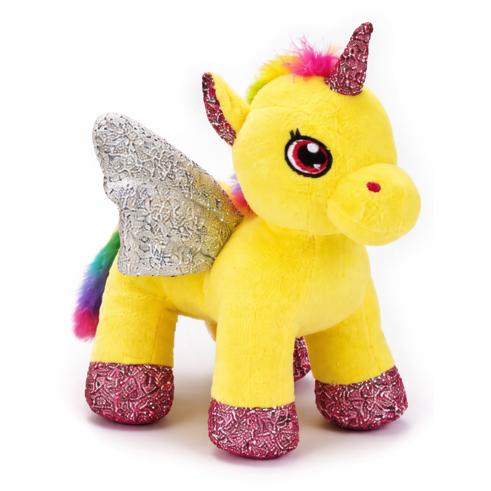 PELUCHE UNICORNO GIALLO CM 25 PUPAZZO PER BAMBINI CON DETTAGLI GLITTERATI LELLY - 721012