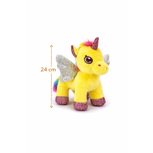 PELUCHE UNICORNO GIALLO CM 25 PUPAZZO PER BAMBINI CON DETTAGLI GLITTERATI LELLY - 721012