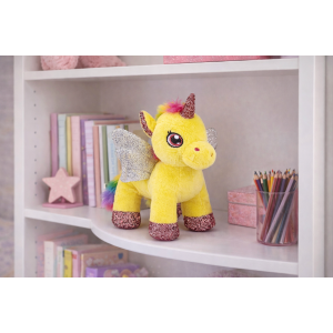 PELUCHE UNICORNO GIALLO CM 25 PUPAZZO PER BAMBINI CON DETTAGLI GLITTERATI LELLY - 721012