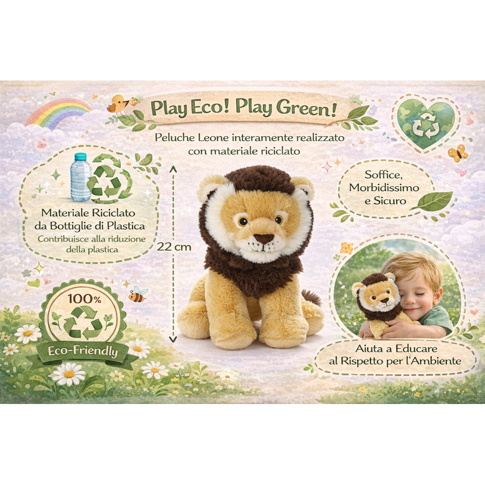PELUCHE LEONE GRS CM. 25 PLASTICA RECICLATA LELLY - 800068
