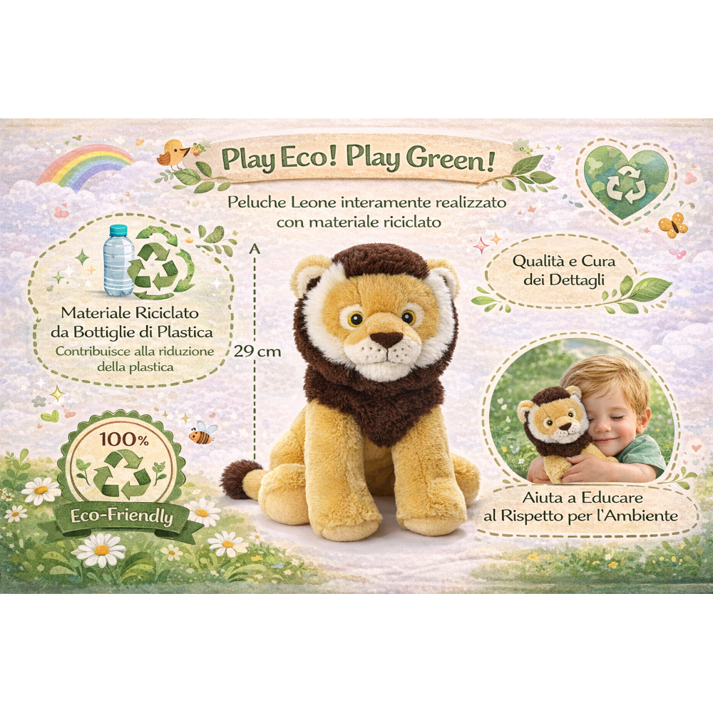 PELUCHE LEONE GRS CM. 30 PLASTICA RECICLATA LELLY - 800069
