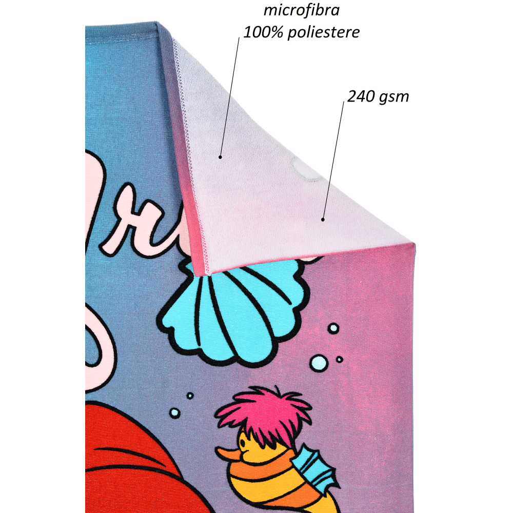 TELO MARE LA SIRENETTA ARIEL DISNEY MICROFIBRA ASCIUGAMANO BAMBINE IDEALE SPIAGGIA PISCINA - EZ18016
