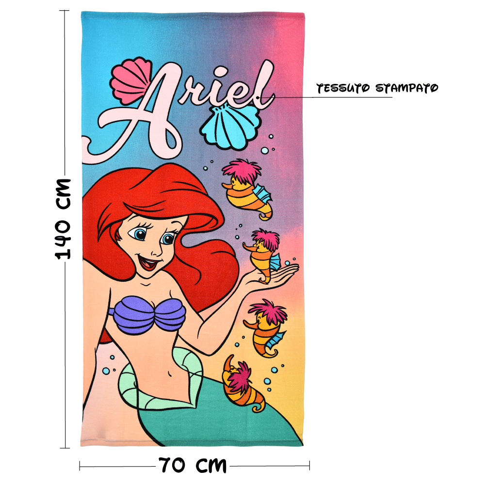 TELO MARE LA SIRENETTA ARIEL DISNEY MICROFIBRA ASCIUGAMANO BAMBINE IDEALE SPIAGGIA PISCINA - EZ18016