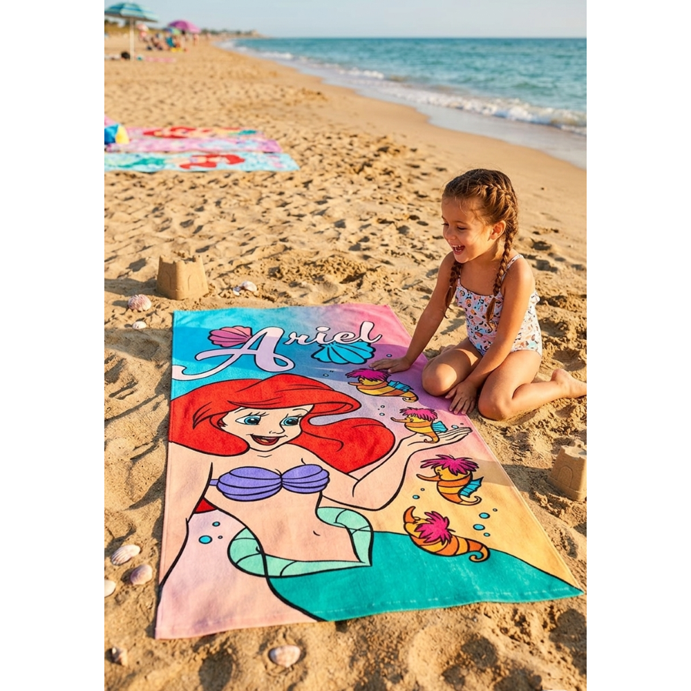 TELO MARE LA SIRENETTA ARIEL DISNEY MICROFIBRA ASCIUGAMANO BAMBINE IDEALE SPIAGGIA PISCINA - EZ18016