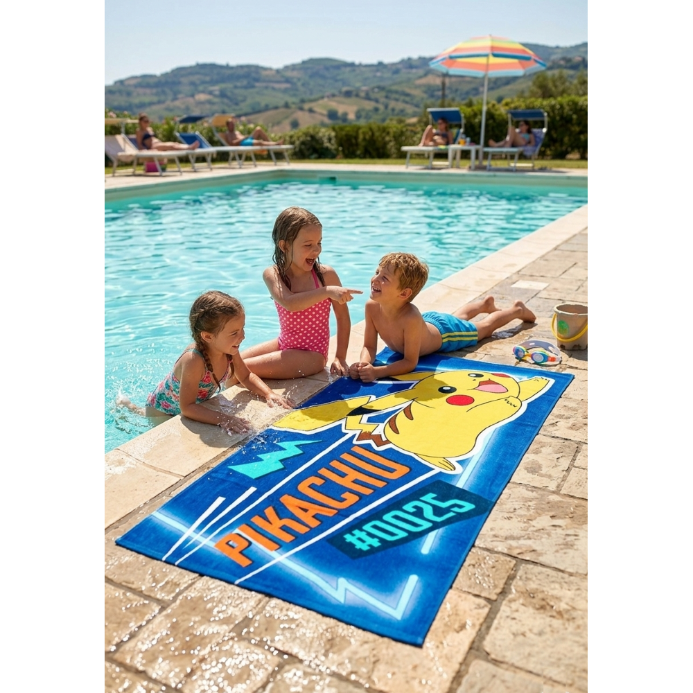 TELO MARE PIKACHU IN COTONE ASCIUGAMANO POKÉMON BAMBINI IDEALE SPIAGGIA PISCINA - EZ18141