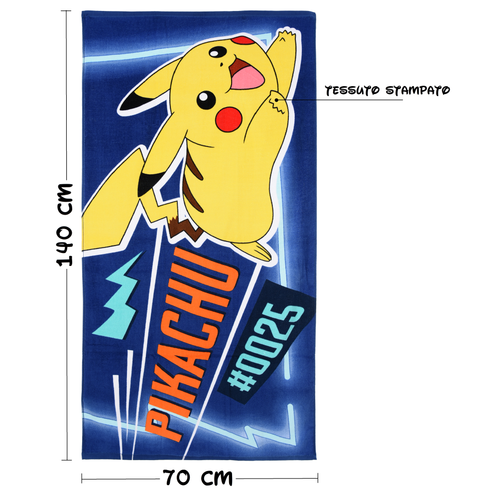 TELO MARE PIKACHU IN COTONE ASCIUGAMANO POKÉMON BAMBINI IDEALE SPIAGGIA PISCINA - EZ18141