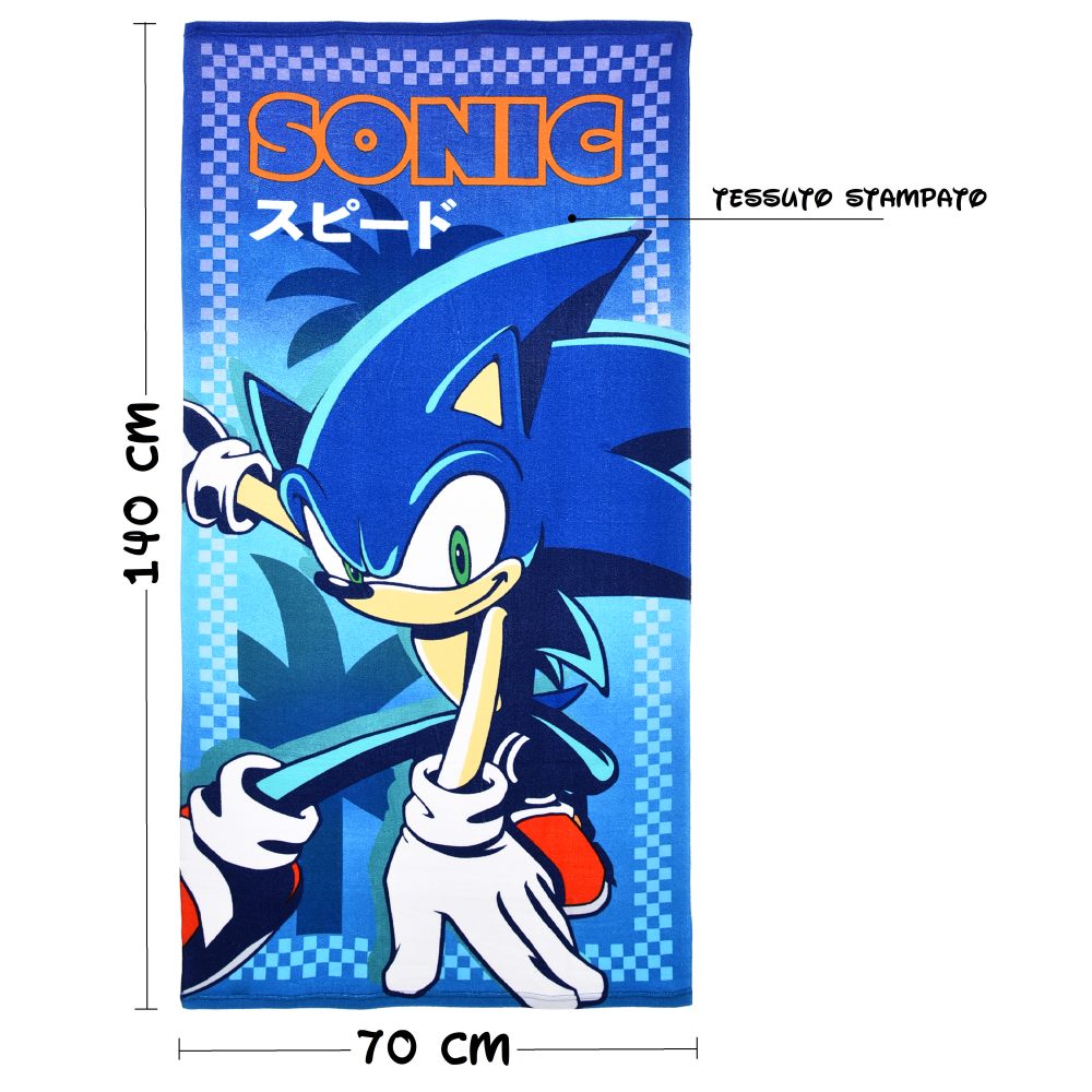 TELO MARE SONIC THE HEDGEHOG MICROFIBRA ASCIUGAMANO BAMBINI IDEALE SPIAGGIA PISCINA - EZ18142