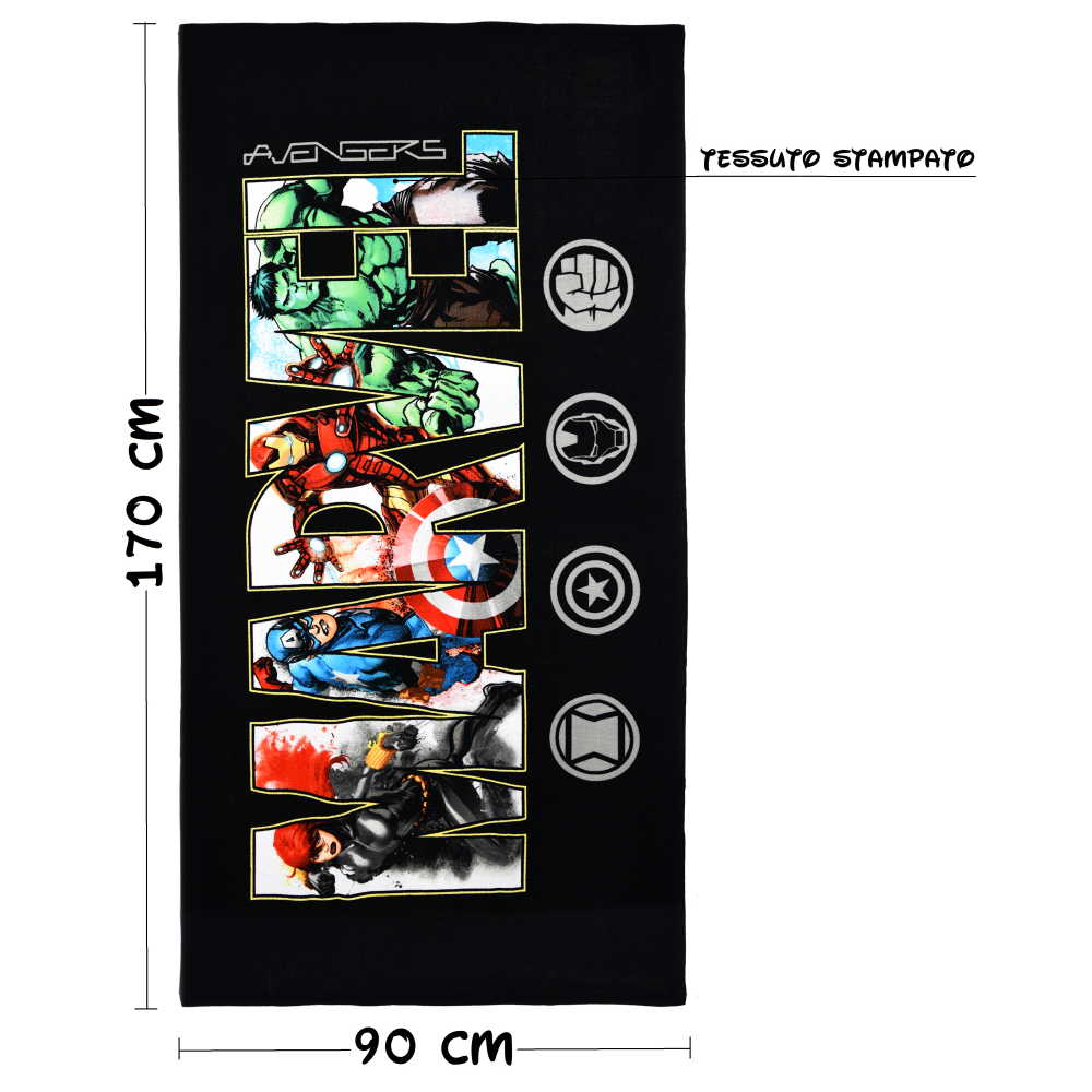 TELO MARE AVENGERS MARVEL ASCIUGAMANO PER ADULTI IN MICROFIBRA 170X90 CM SPIAGGIA PISCINA - EZ37002