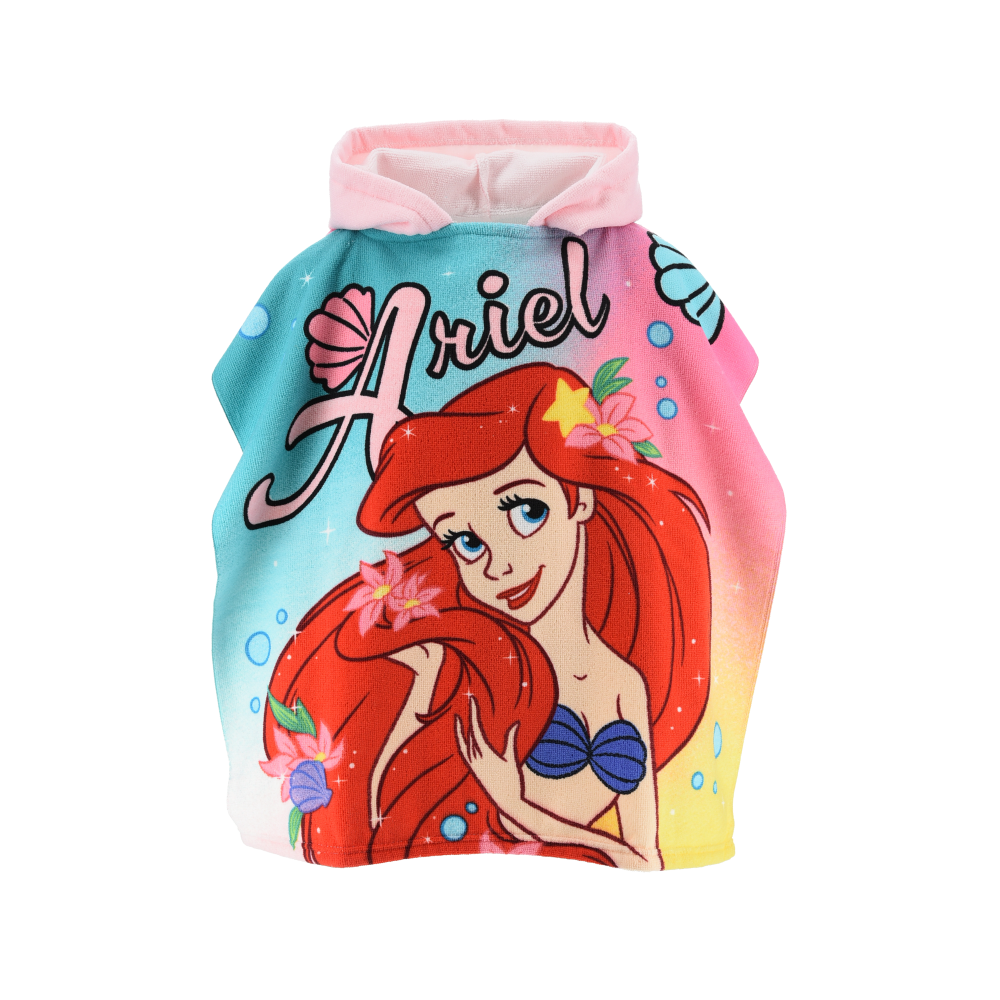 PONCHO MARE LA SIRENETTA ARIEL DISNEY MICROFIBRA ACCAPPATOIO CON CAPPUCCIO 110X55 CM SPIAGGIA PISCINA - EZ18015