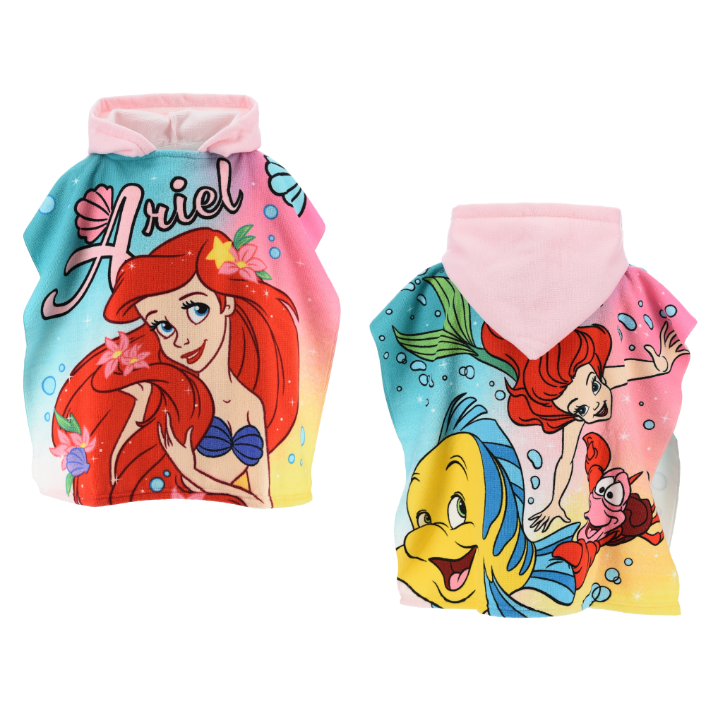 PONCHO MARE LA SIRENETTA ARIEL DISNEY MICROFIBRA ACCAPPATOIO CON CAPPUCCIO 110X55 CM SPIAGGIA PISCINA - EZ18015
