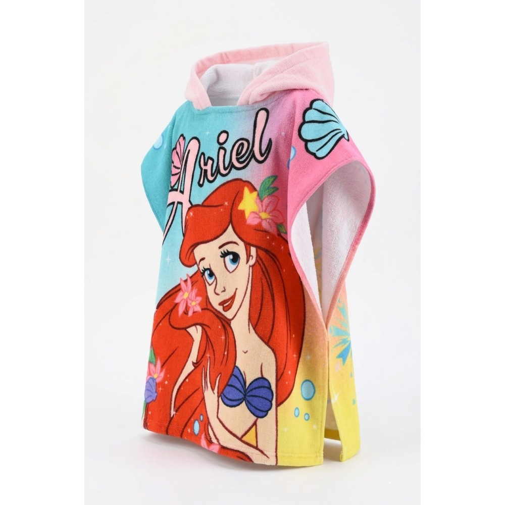 PONCHO MARE LA SIRENETTA ARIEL DISNEY MICROFIBRA ACCAPPATOIO CON CAPPUCCIO 110X55 CM SPIAGGIA PISCINA - EZ18015