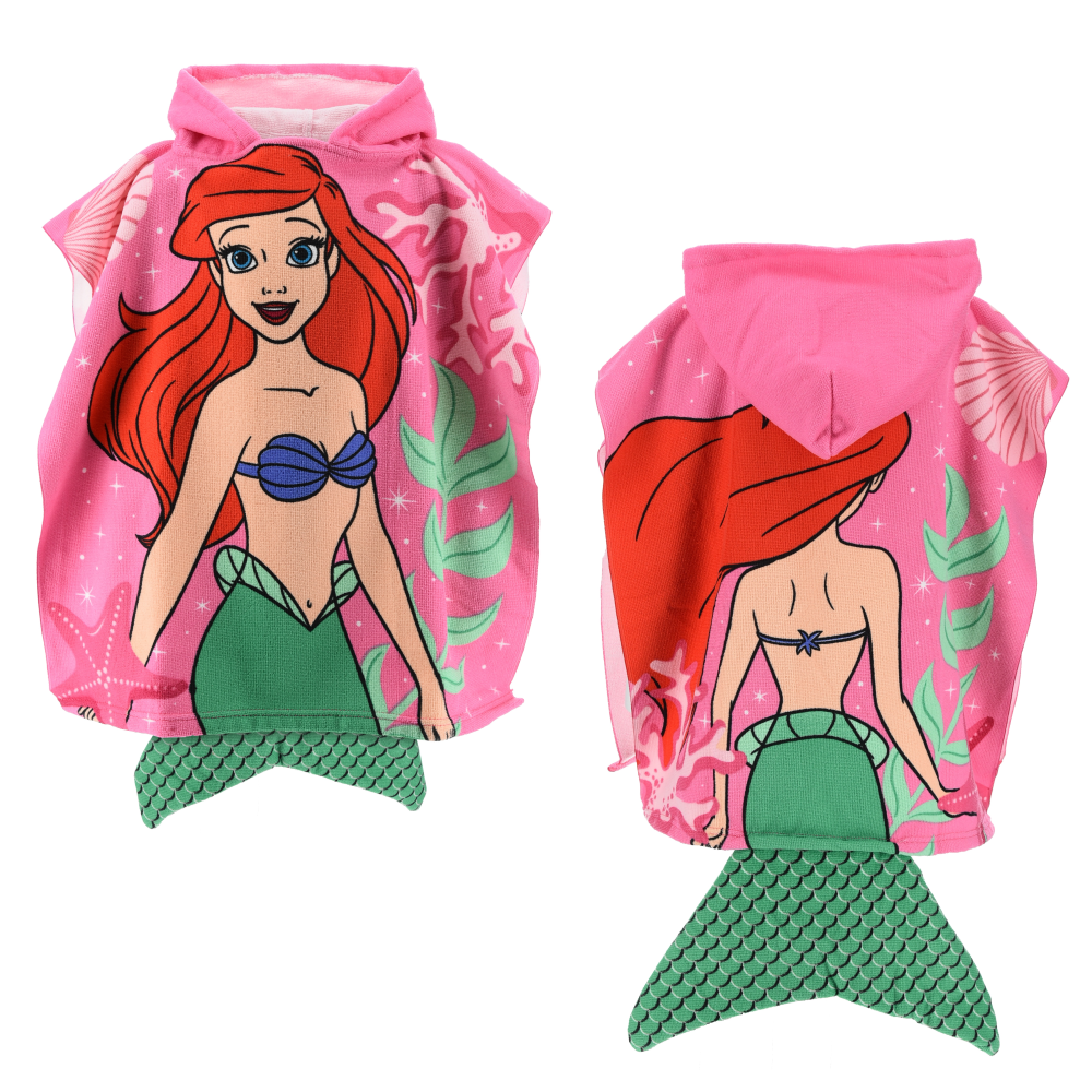 PONCHO MARE ARIEL DISNEY 110 X 55 CM CON CODA ACCAPPATOIO PER BAMBINE MICROFIBRA - EZ18014