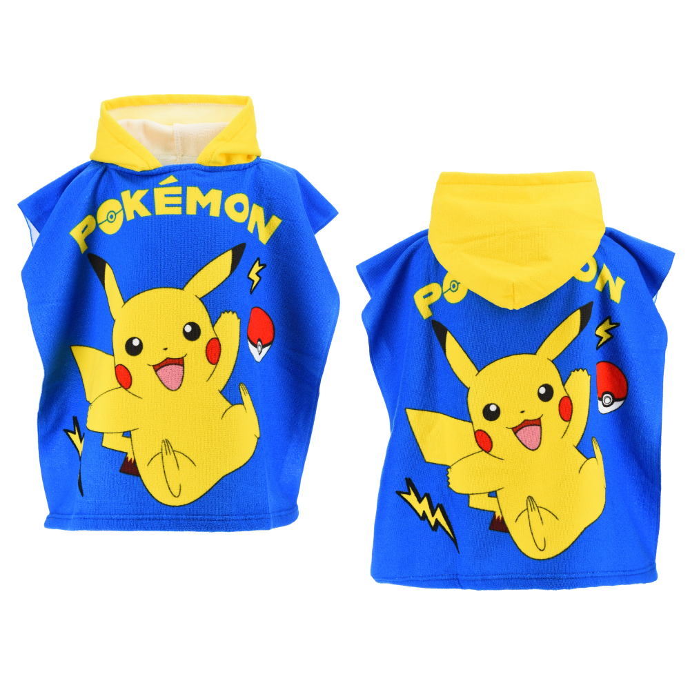 PONCHO MARE PIKACHU POKÉMON MICROFIBRA ACCAPPATOIO CON CAPPUCCIO 110X55 CM SPIAGGIA PISCINA - EZ18137