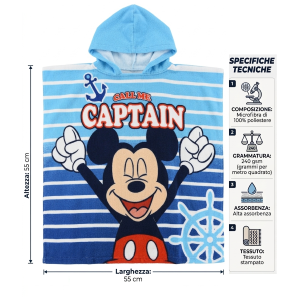 PONCHO MARE TOPOLINO DISNEY MICROFIBRA ACCAPPATOIO CON CAPPUCCIO 110X55 CM SPIAGGIA PISCINA - EZ18121