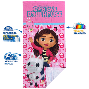TELO MARE GABBY'S DOLLHOUSE ASCIUGAMANO PER BAMBINI IN MICROFIBRA CM 140X70 - GAB37-6113