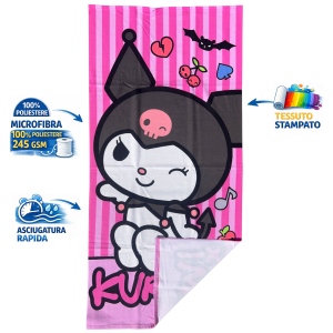 TELO MARE KUROMI SANRIO ASCIUGAMANO PER BAMBINI IN MICROFIBRA CM 140X70 - HK37-0804