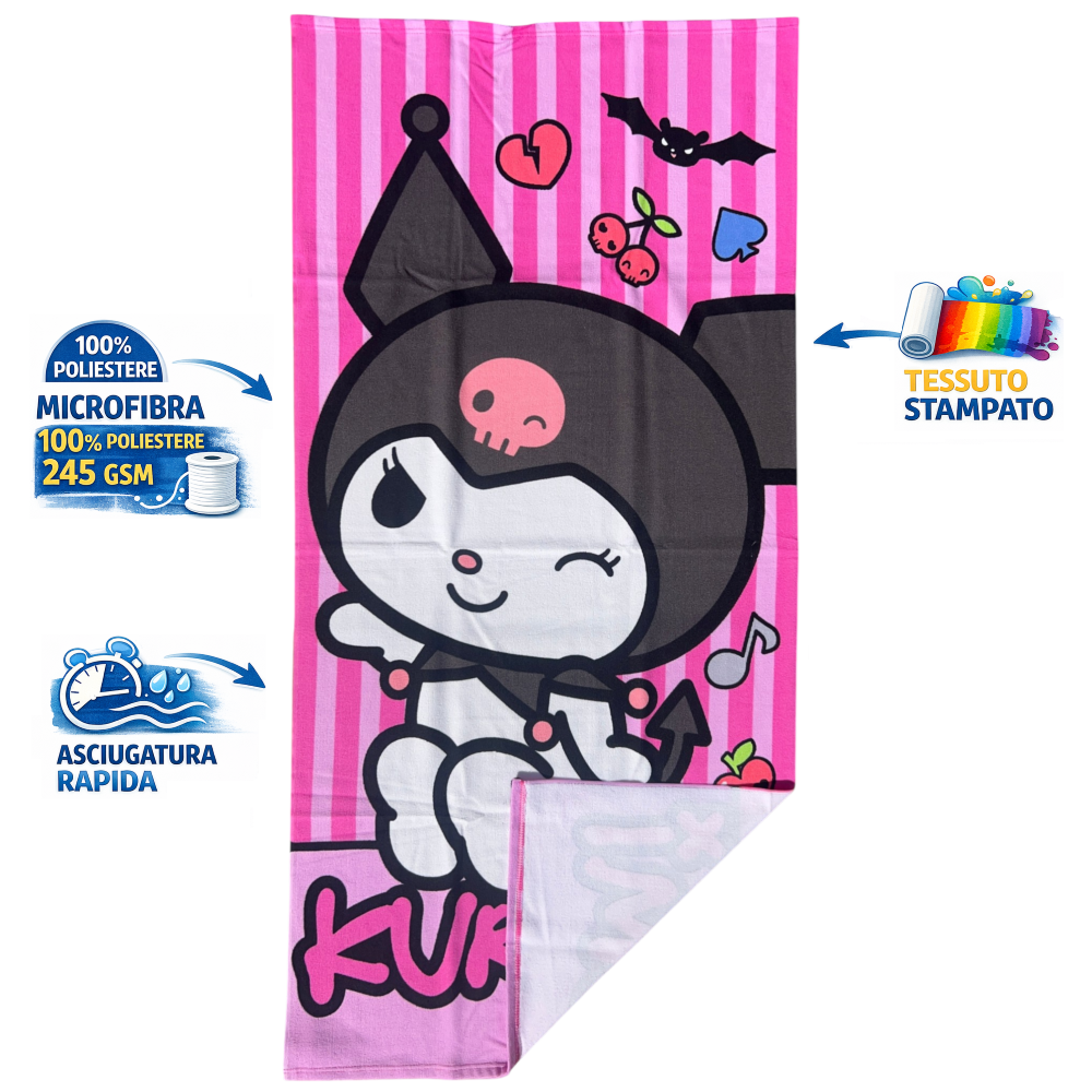 TELO MARE KUROMI SANRIO ASCIUGAMANO PER BAMBINI IN MICROFIBRA CM 140X70 - HK37-0804