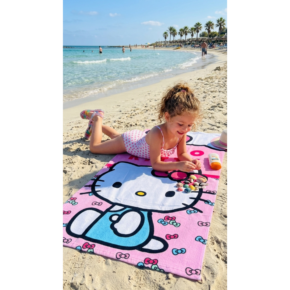 TELO MARE HELLO KITTY SANRIO ASCIUGAMANO PER BAMBINI IN MICROFIBRA CM 140X70 - HK37-0025