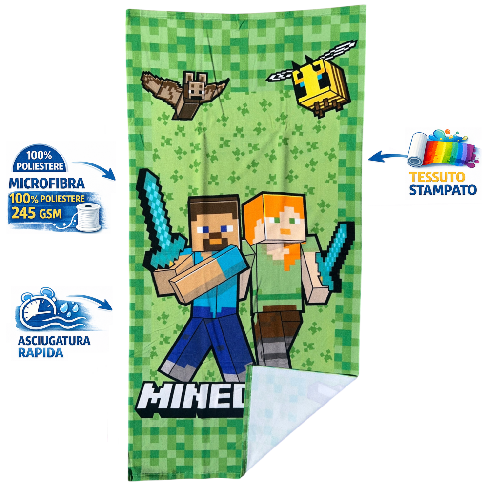 TELO MARE MINECRAFT ASCIUGAMANO PER BAMBINI IN MICROFIBRA CM 140X70 - MNC37-6004