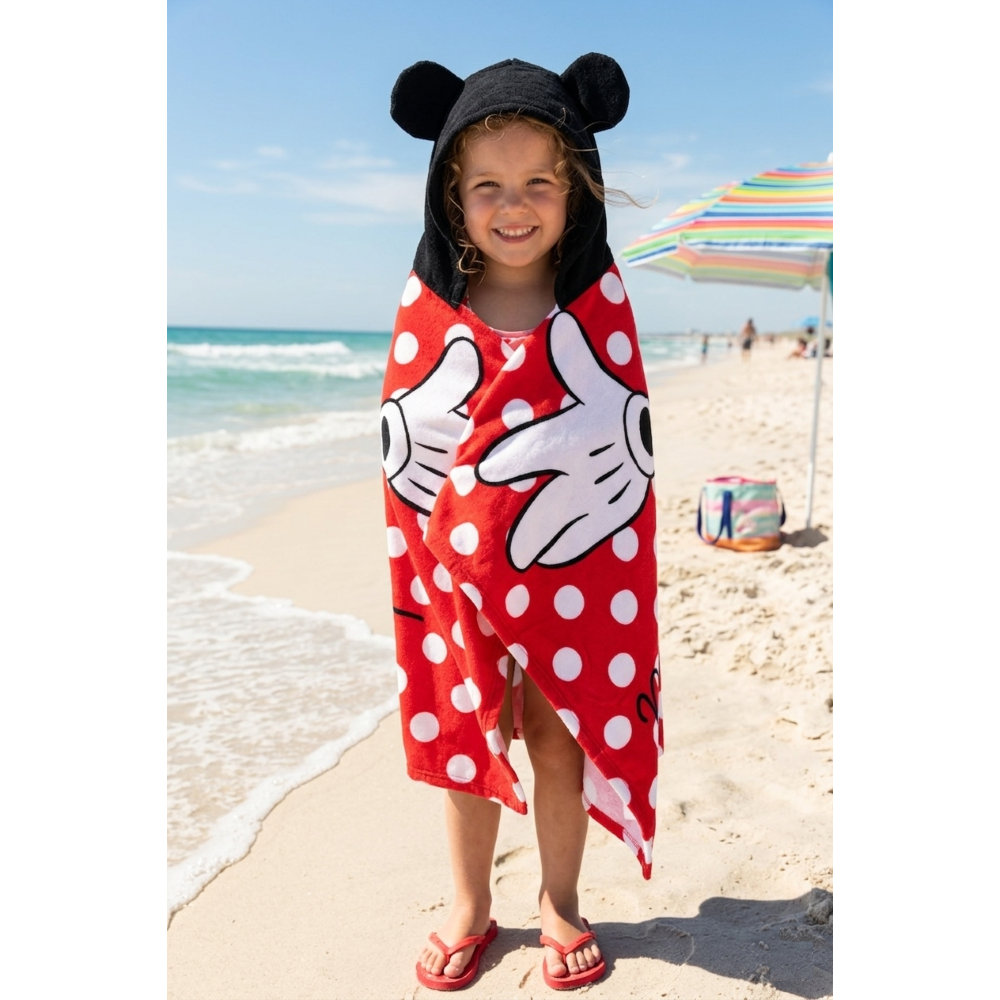 MANTELLA MARE MINNIE DISNEY TELO CON CAPPUCCIO 3D 70X140 CM IN MICROFIBRA BAGNO PISCINA SPIAGGIA - EZ18214