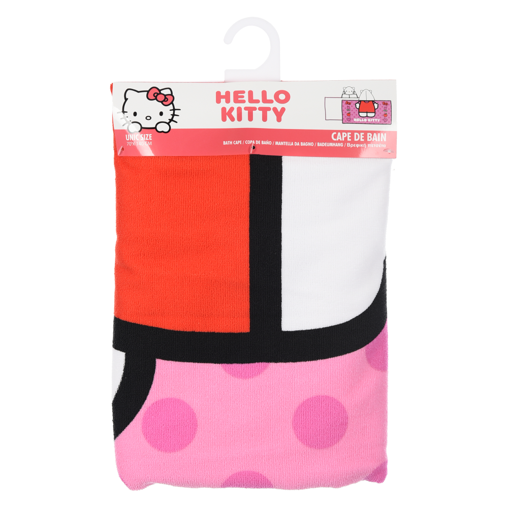 MANTELLA MARE HELLO KITTY TELO CON CAPPUCCIO 3D 70X140 CM IN MICROFIBRA BAGNO PISCINA SPIAGGIA - EZ18212