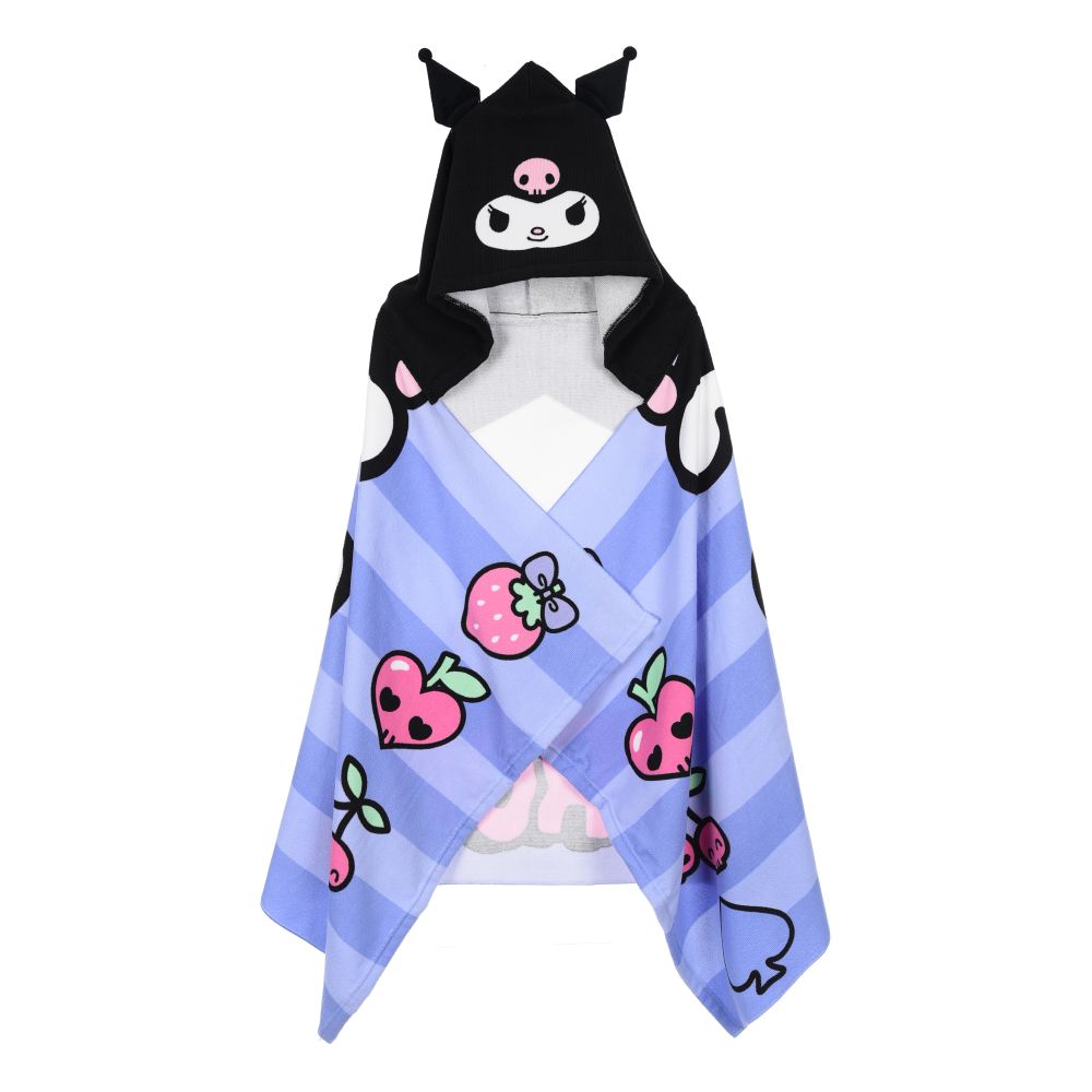 MANTELLA MARE KUROMI SANRIO TELO CON CAPPUCCIO 3D 70X140 CM IN MICROFIBRA BAGNO PISCINA SPIAGGIA - EZ18213