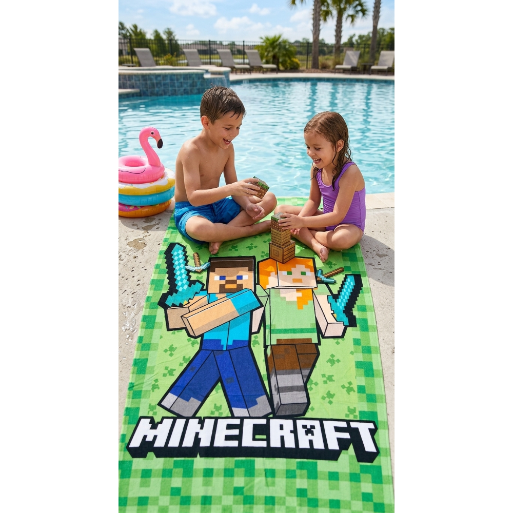 TELO MARE MINECRAFT ASCIUGAMANO PER BAMBINI IN MICROFIBRA CM 140X70 - MNC37-6004