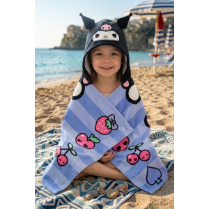 MANTELLA MARE KUROMI SANRIO TELO CON CAPPUCCIO 3D 70X140 CM IN MICROFIBRA BAGNO PISCINA SPIAGGIA - EZ18213