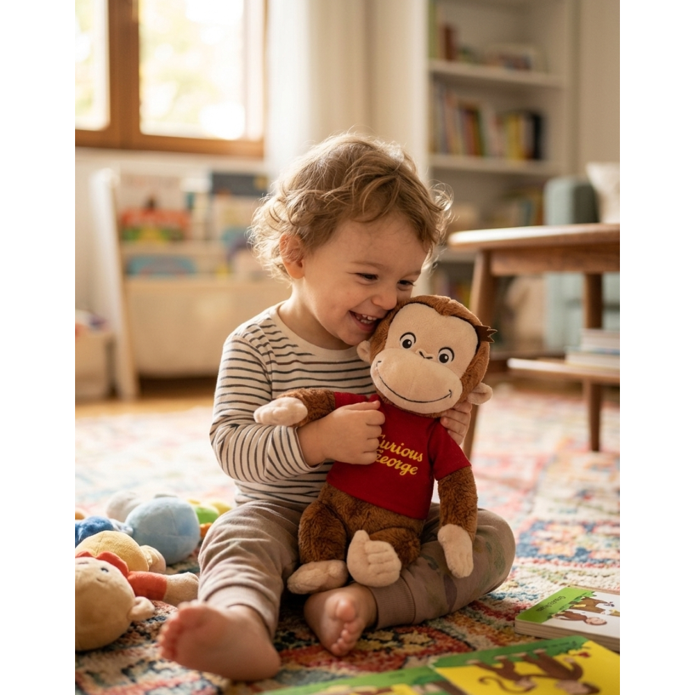 PELUCHE CURIOSO COME GEORGE CON MAGLIA ROSSA MORBIDO PUPAZZO UNIVERSAL 30 CM - CUU12000
