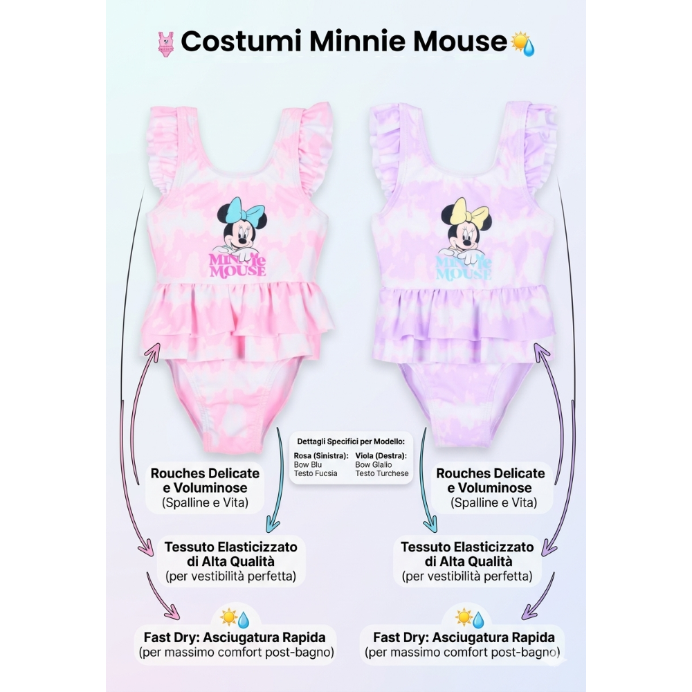 COSTUME DA BAGNO MINNIE MOUSE DISNEY INTERO TIE-DYE 1 PEZZO MARE PISCINA NEONATA - EZ05005ROSA