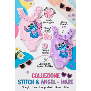 COSTUME DA BAGNO STITCH ANGEL DISNEY INTERO 1 PEZZO MARE PISCINA NEONATA - EZ05000ROSA