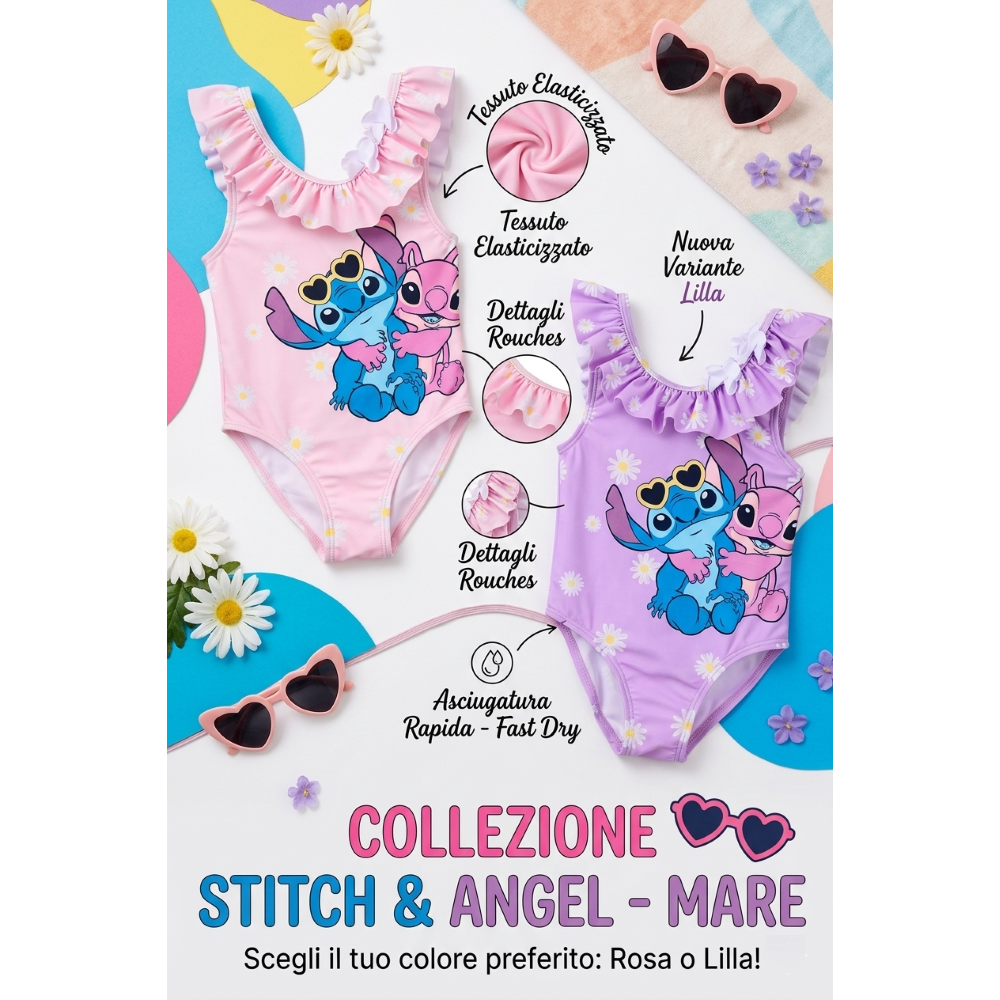 COSTUME DA BAGNO STITCH ANGEL DISNEY INTERO 1 PEZZO MARE PISCINA NEONATA - EZ05000ROSA